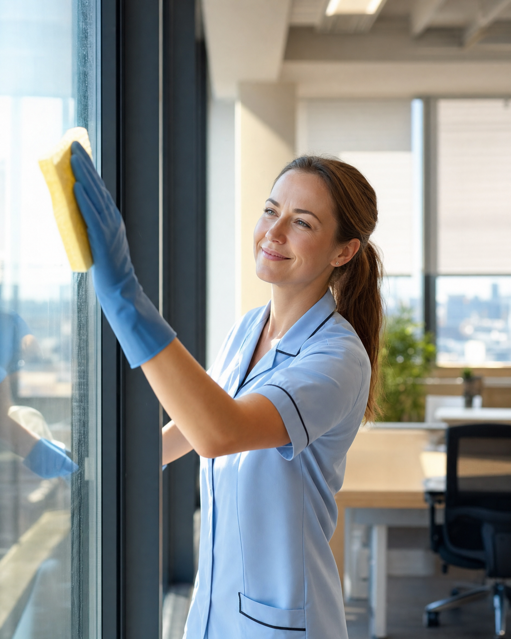 Professionelle Reinigungskraft bei der Arbeit – kunz² Gebäudeservice Karlsruhe